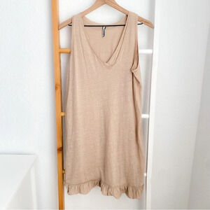 Neil Barrett 100% Linen Tank Dress Cream Tan Sleeveless Layered Look V-neckline